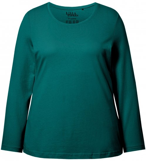 Ulla Popken Basic Round Neck Long Sleeve Slim Fit Cotton Tee Teal Green - Majice - 