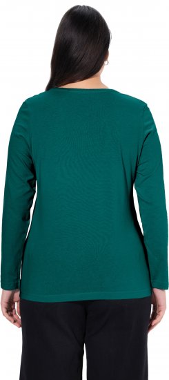 Ulla Popken Basic Round Neck Long Sleeve Slim Fit Cotton Tee Teal Green - Majice - 