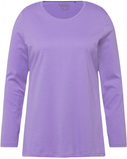 Ulla Popken Basic Round Neck Long Sleeve Slim Fit Cotton Tee Pale Lilac - Majice - 