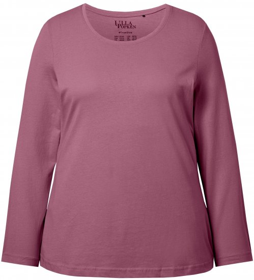 Ulla Popken Basic Round Neck Long Sleeve Slim Fit Cotton Tee Dark Rose - Majice - 