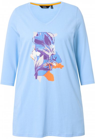 Ulla Popken Floral Motif 3/4 Sleeve Tunic Tee Light Blue - Tiskana majica za žene - 