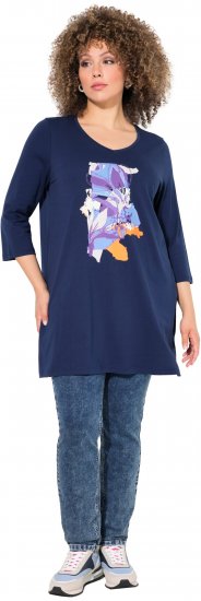 Ulla Popken Floral Motif 3/4 Sleeve Tunic Tee Ink Blue - Tiskana majica za žene - 