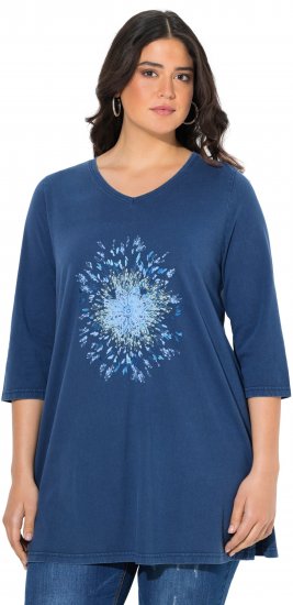 Ulla Popken Dandelion Short Sleeve Graphic Tee Ink Blue - Tiskana majica za žene - 