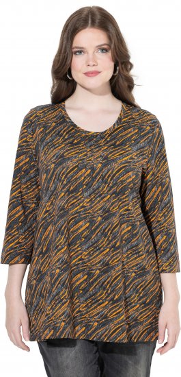 Ulla Popken Graphic Print 3/4 Sleeve Tee Neon Orange - Tiskana majica za žene - 
