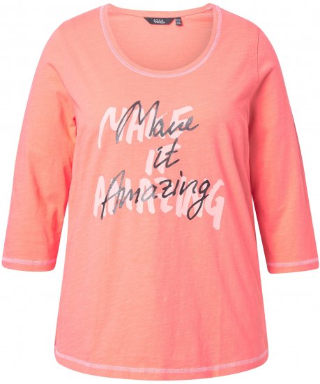 Ulla Popken Make It Amazing 3/4 Sleeve Graphic Tee Coral - Tiskana majica za žene - 