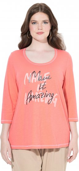 Ulla Popken Make It Amazing 3/4 Sleeve Graphic Tee Coral - Tiskana majica za žene - 