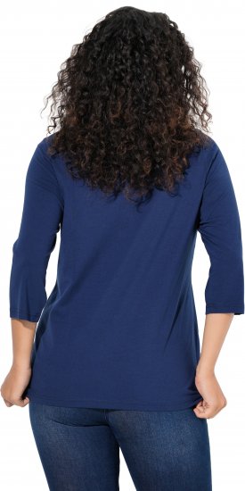Ulla Popken Smile Rhinestone 3/4 Sleeve Graphic Tee Ink Blue - Tiskana majica za žene - 