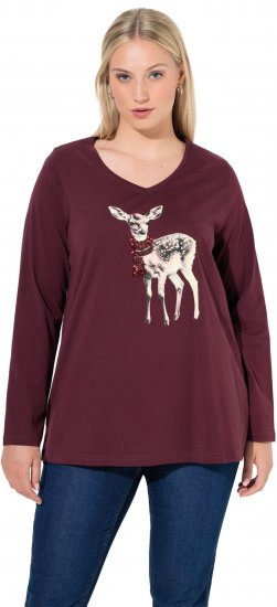 Ulla Popken Fawn Long Sleeve Graphic Tee Plum - Tiskana majica za žene - 