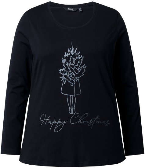 Ulla Popken Holiday Long Sleeve Graphic Tee Black - Tiskana majica za žene - 