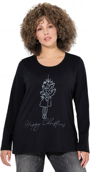 Ulla Popken Holiday Long Sleeve Graphic Tee Black - Tiskana majica za žene - 