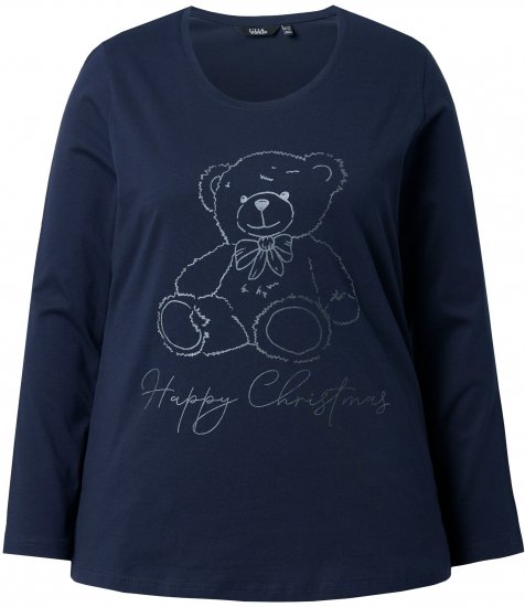 Ulla Popken Holiday Long Sleeve Graphic Tee Navy Blue - Tiskana majica za žene - 