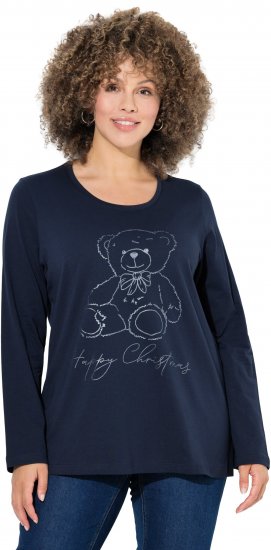 Ulla Popken Holiday Long Sleeve Graphic Tee Navy Blue - Tiskana majica za žene - 