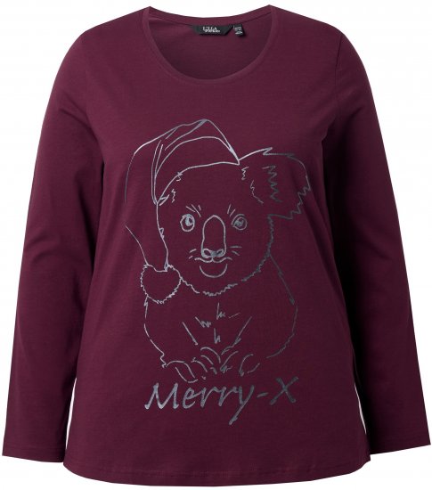 Ulla Popken Holiday Long Sleeve Graphic Tee Plum - Tiskana majica za žene - 