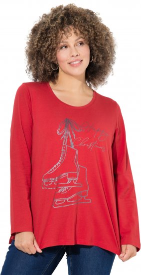 Ulla Popken Holiday Long Sleeve Graphic Tee Salsa Red - Tiskana majica za žene - 