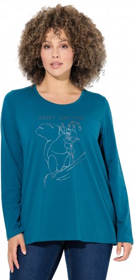Ulla Popken Holiday Long Sleeve Graphic Tee Teal - Tiskana majica za žene - 