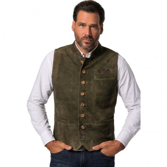 jP1880 Finest Goat Suede Traditional Vest Dark Brown - Trachten & Oktoberfest - Oktoberfest kostimi u velikim veličinama (Trachten)