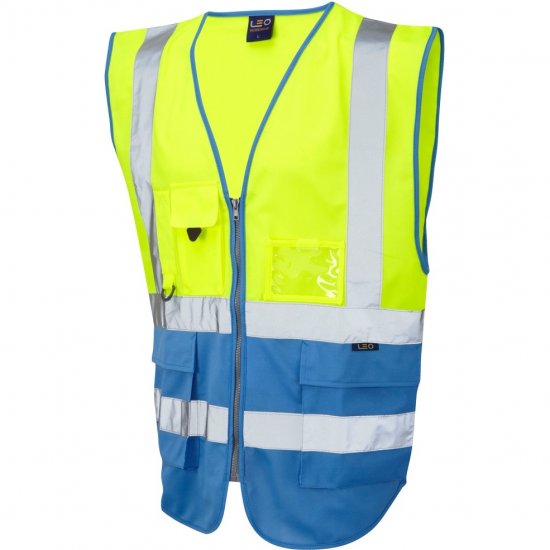 Leo Lynton Ecoviz Superior Waistcoat Hi-Vis Yellow/Deep Sky Blue - Radna odjeća - Radna Odjeća Veliki Brojevi