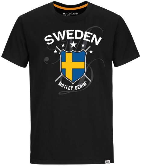 Motley Denim Sweden T-shirt Black - Majice Kratkih Rukava - Muške Majice Kratkih Rukava Veliki Brojevi 