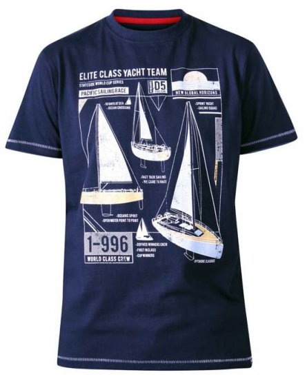 D555 Neville Yacht Team Crew Neck Printed T-Shirt Navy - Majice Kratkih Rukava - Muške Majice Kratkih Rukava Veliki Brojevi 