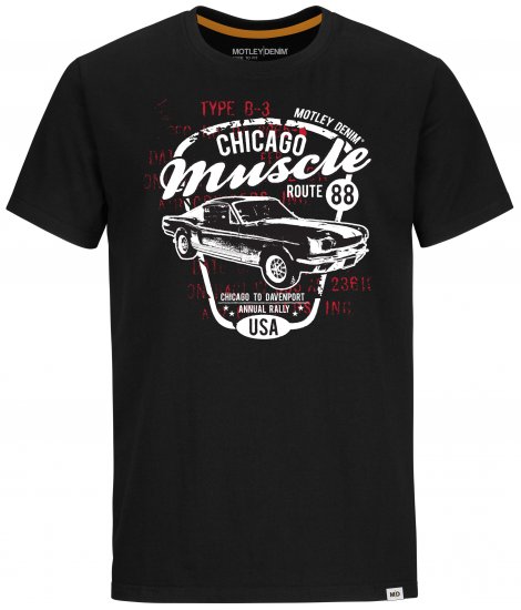 Motley Denim Newport T-shirt Black - Majice Kratkih Rukava - Muške Majice Kratkih Rukava Veliki Brojevi 