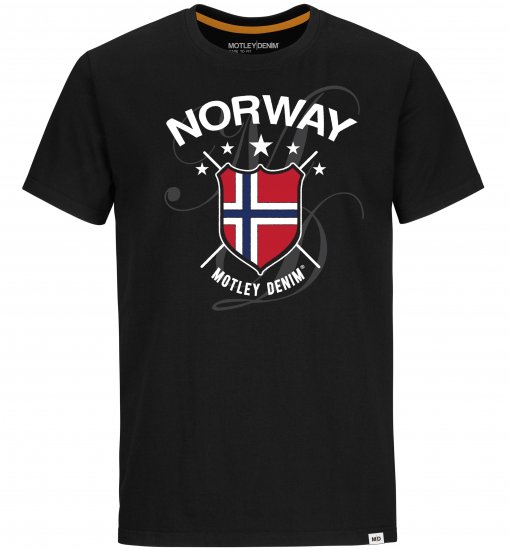 Motley Denim Norway T-shirt Black - Majice Kratkih Rukava - Muške Majice Kratkih Rukava Veliki Brojevi 