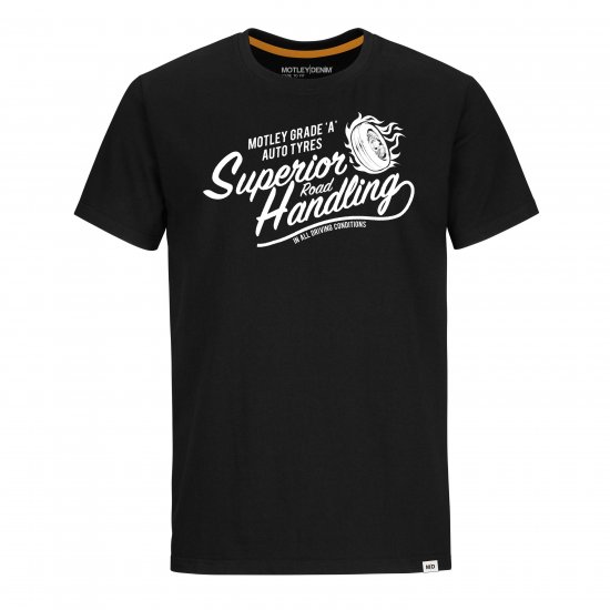 Motley Denim Nottingham T-Shirt White on Black - Majice Kratkih Rukava - Muške Majice Kratkih Rukava Veliki Brojevi 