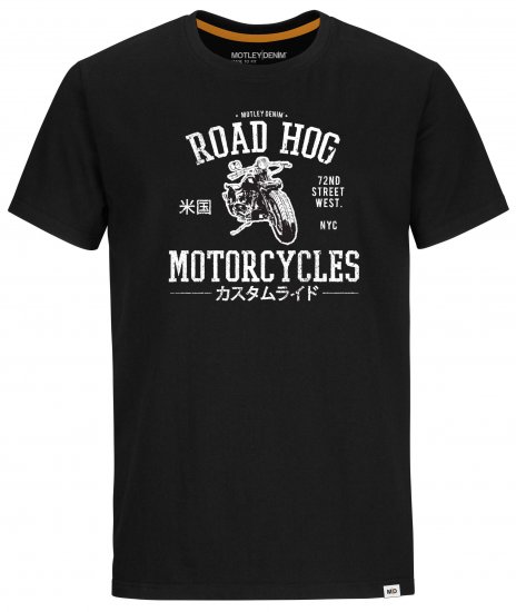 Motley Denim Oldham T-Shirt White on Black - Majice Kratkih Rukava - Muške Majice Kratkih Rukava Veliki Brojevi 