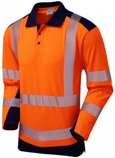 Leo Wringcliff Coolviz Plus L/S Polo Hi-Vis Orange/Navy - Radna odjeća - Radna Odjeća Veliki Brojevi