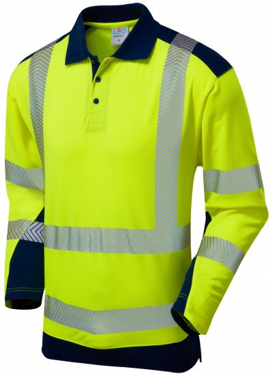 Leo Wringcliff Coolviz Plus L/S Polo Hi-Vis Yellow/Navy - Radna odjeća - Radna Odjeća Veliki Brojevi