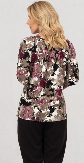 Scandinavian Caramel Flowers Blouse Purple and Brown - Tiskana majica za žene - 