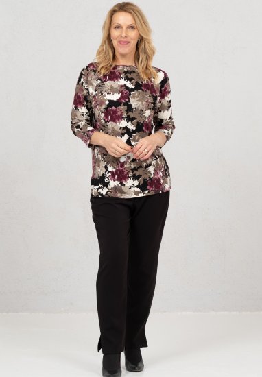 Scandinavian Caramel Flowers Blouse Purple and Brown - Tiskana majica za žene - 