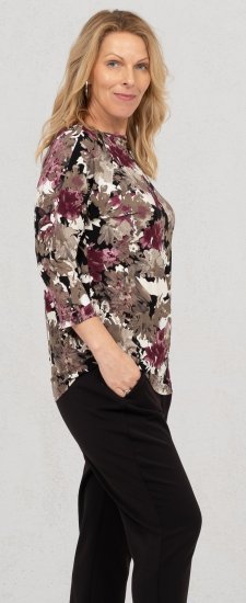 Scandinavian Caramel Flowers Blouse Purple and Brown - Tiskana majica za žene - 