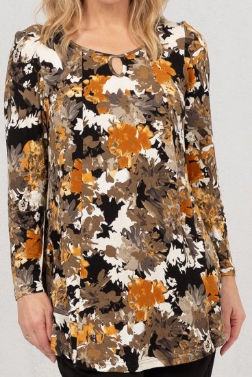 Scandinavian Caramel Flower Petals Tunic Orange and Brown - Tiskana majica za žene - 