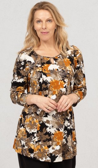 Scandinavian Caramel Flower Petals Tunic Orange and Brown - Tiskana majica za žene - 