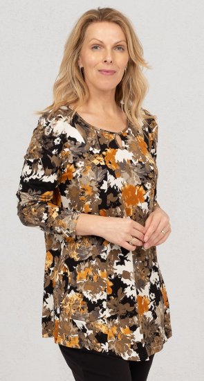 Scandinavian Caramel Flower Petals Tunic Orange and Brown - Tiskana majica za žene - 