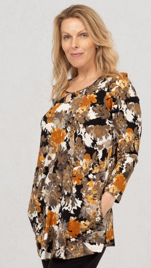Scandinavian Caramel Flower Petals Tunic Orange and Brown - Tiskana majica za žene - 