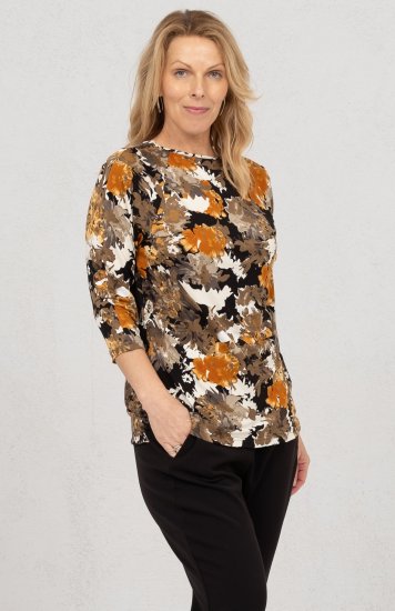 Scandinavian Caramel Flowers Blouse Orange and Brown - Tiskana majica za žene -