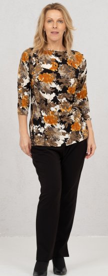 Scandinavian Caramel Flowers Blouse Orange and Brown - Tiskana majica za žene -