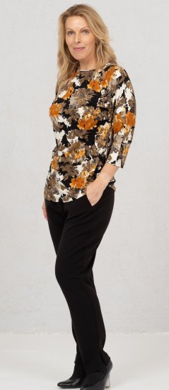 Scandinavian Caramel Flowers Blouse Orange and Brown - Tiskana majica za žene -