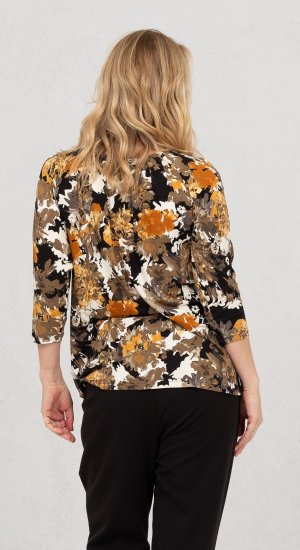 Scandinavian Caramel Flowers Blouse Orange and Brown - Tiskana majica za žene -