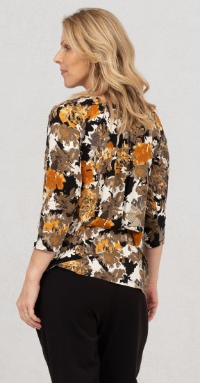 Scandinavian Caramel Flowers Blouse Orange and Brown - Tiskana majica za žene -