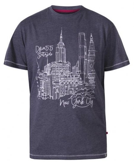 D555 Romford New York City Crew Neck T-Shirt Navy Marl - Majice Kratkih Rukava - Muške Majice Kratkih Rukava Veliki Brojevi 