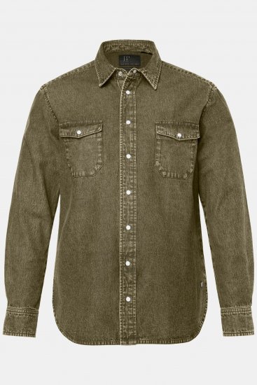 JP1880 Denim Shirt Long Sleeve Olive Green - Košulje - Muške Košulje Veliki Brojevi