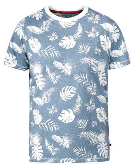 D555 Rudd Hawaiian Print Crew Neck T-Shirt Sky Blue - Majice Kratkih Rukava - Muške Majice Kratkih Rukava Veliki Brojevi 