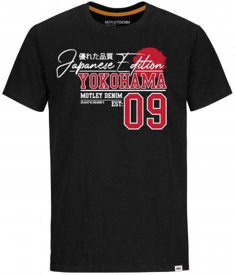 Motley Denim Sterling T-shirt Red on Black - Majice Kratkih Rukava - Muške Majice Kratkih Rukava Veliki Brojevi 