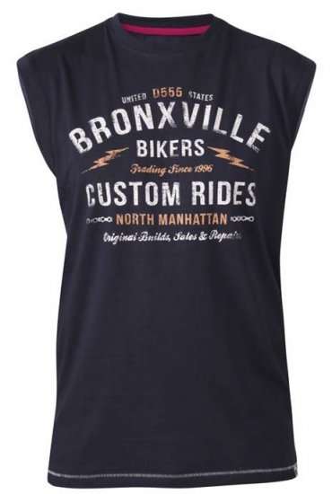 D555 Wrexham Bronxville Biker Printed Sleeveless T-Shirt Navy - Majice Kratkih Rukava - Muške Majice Kratkih Rukava Veliki Brojevi 